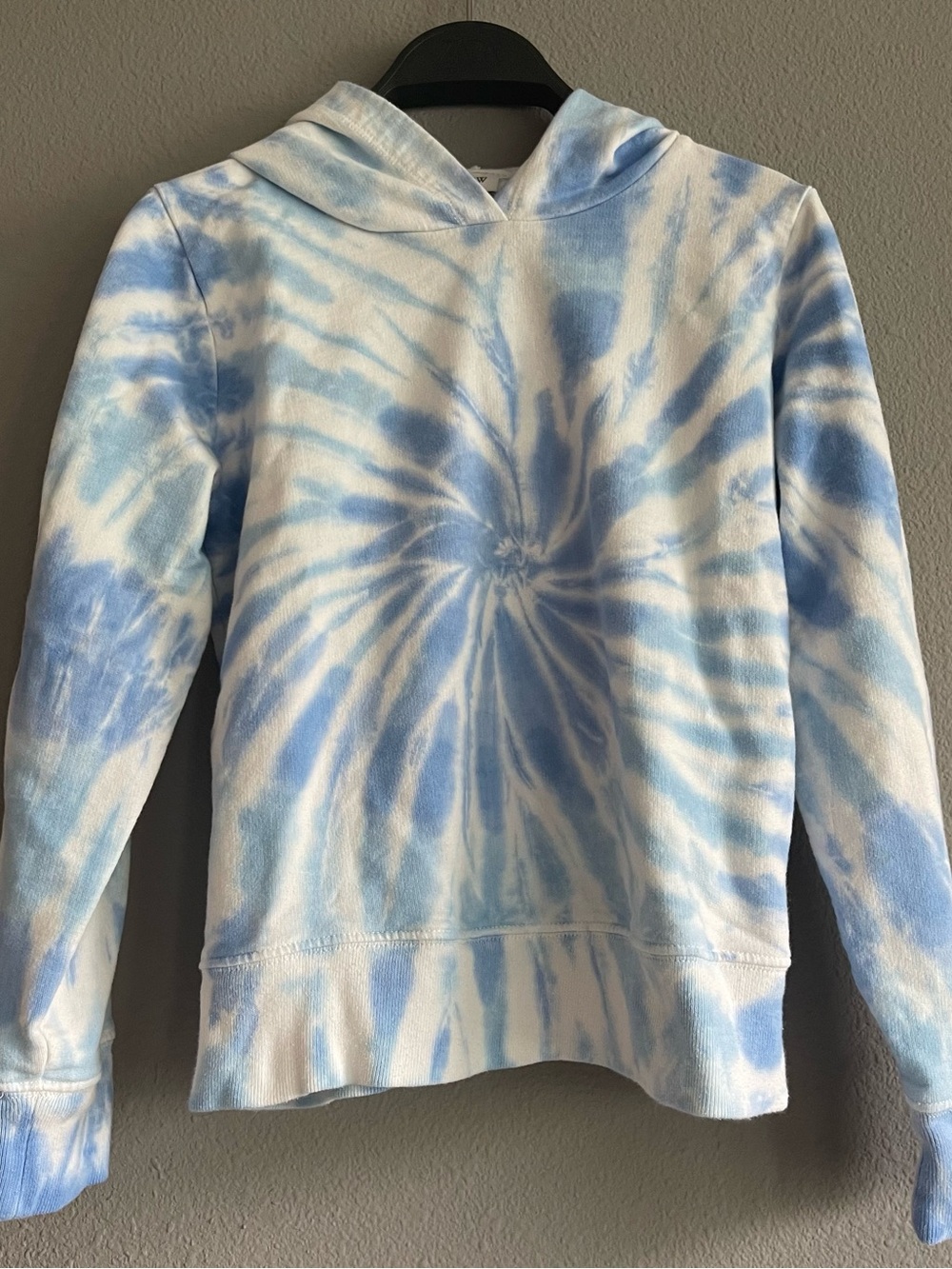 J. Crew Light Blue and White Tie-Dye Hooded Sweater